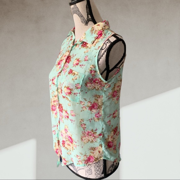 Floral tank top blouse SMALL - Picture 3 of 7
